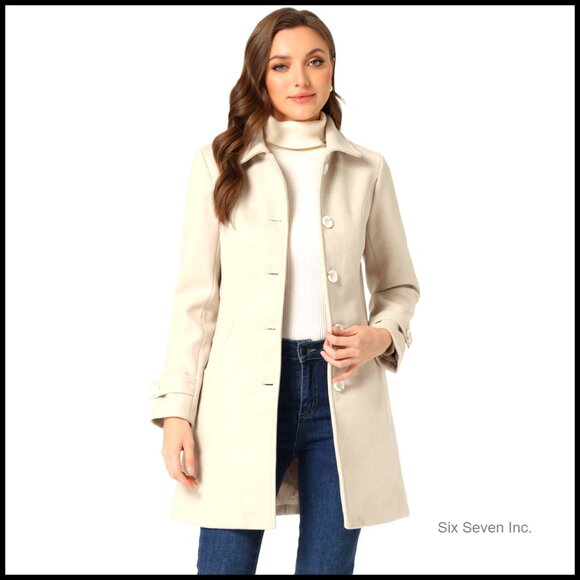 Women's Pea Coat Overcoat Winter Wool Polyester A-Line Peter Pan Collar